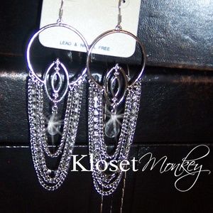 NWOT SILVER HOOP CHAIN STONE DANGLE EARRINGS GIFT